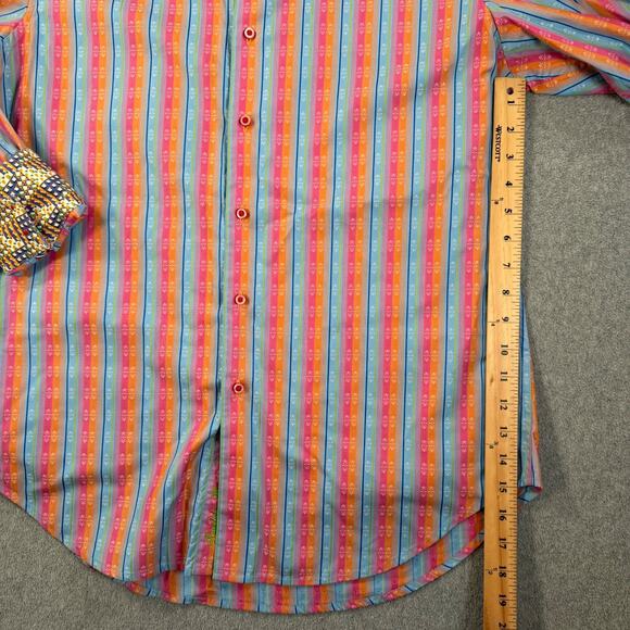 Robert Graham Colorful Striped Button Down Men's Medium Embroidered Flip Cuffs - Picture 7 of 10